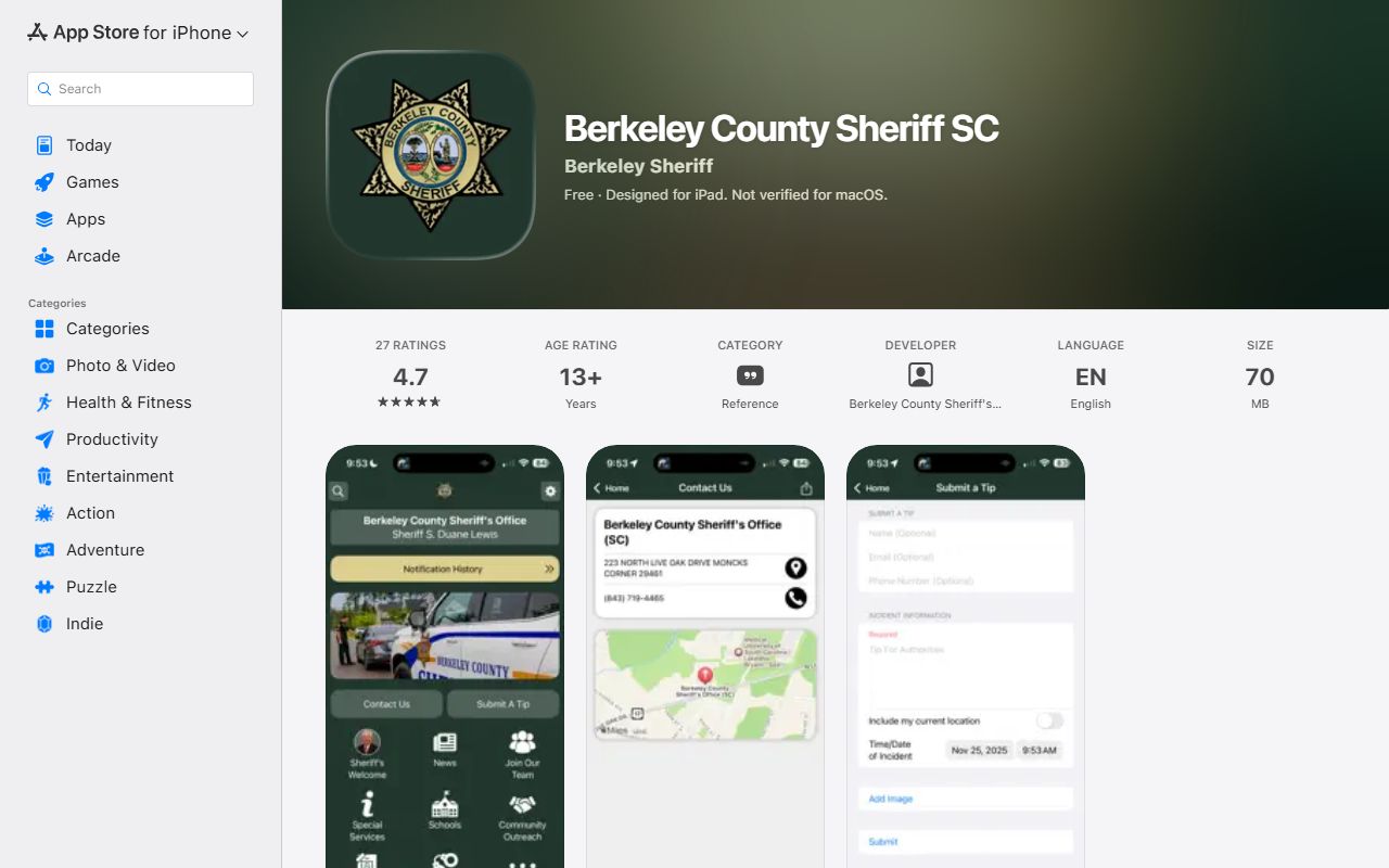 Berkeley County Circuit Court related sheriff app Apple listing
