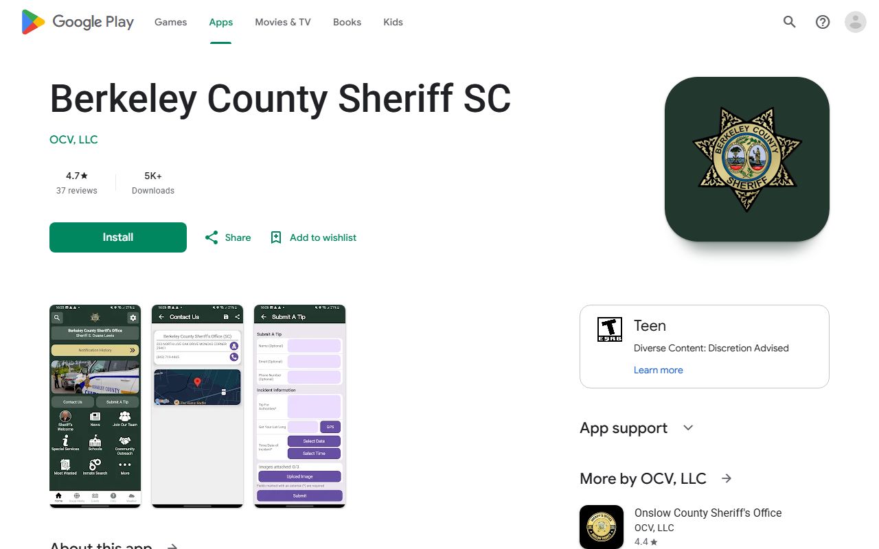 Berkeley County Circuit Court related sheriff app Google Play listing