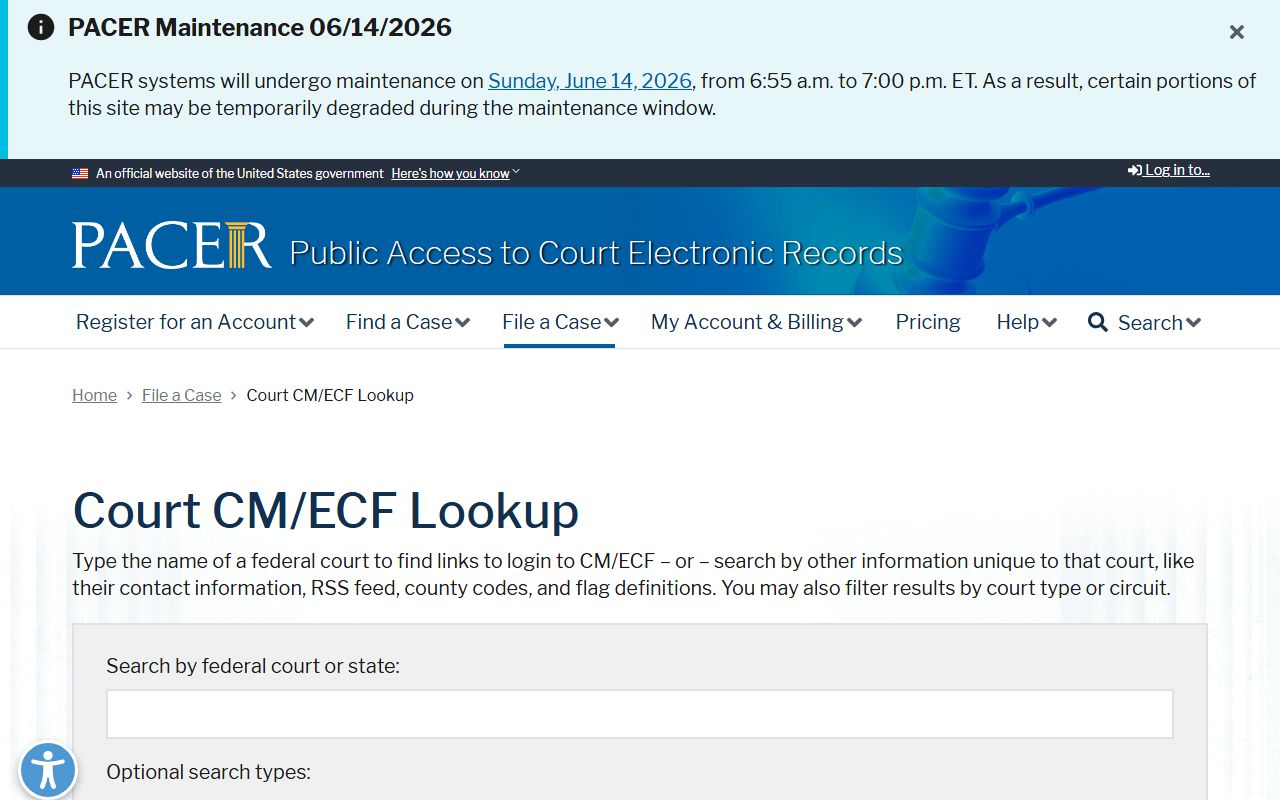 Berkeley County Clerk of Court related PACER CM ECF lookup page