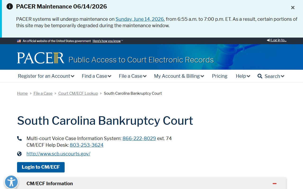 Berkeley County Clerk of Court related South Carolina Bankruptcy Court PACER lookup