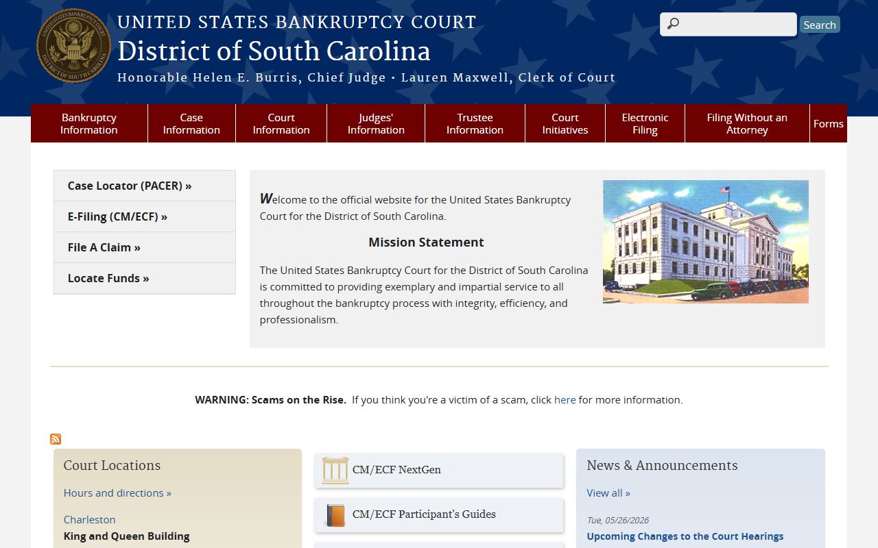 Berkeley County Clerk of Court related U.S. Bankruptcy Court South Carolina homepage