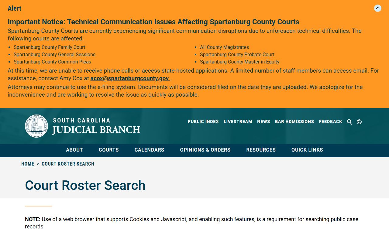 Berkeley County court dockets SC Judicial Branch roster search
