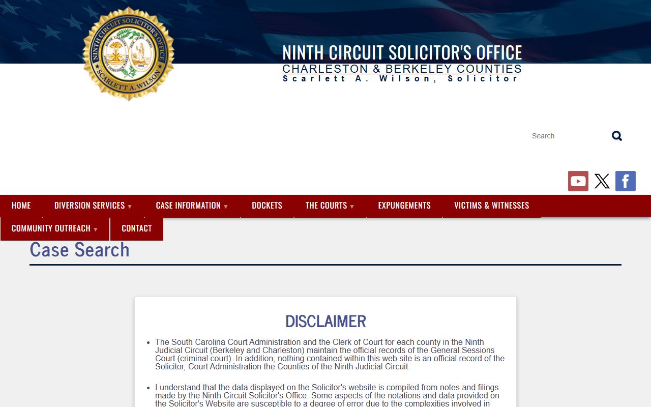Berkeley County court dockets Solicitor case search page