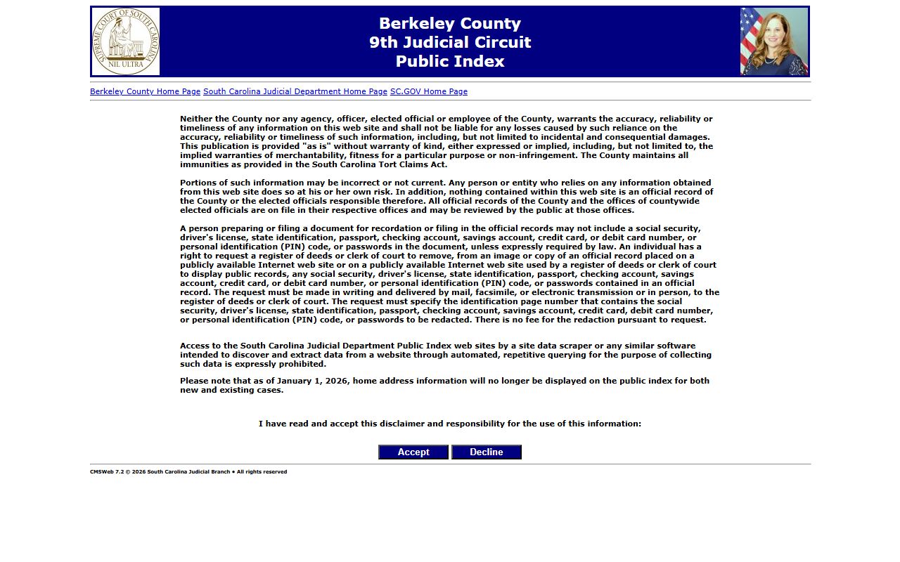 Berkeley County court records Public Index portal