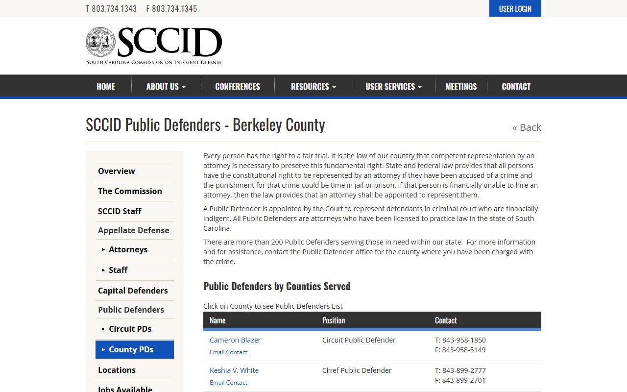 Berkeley County criminal court records public defender roster