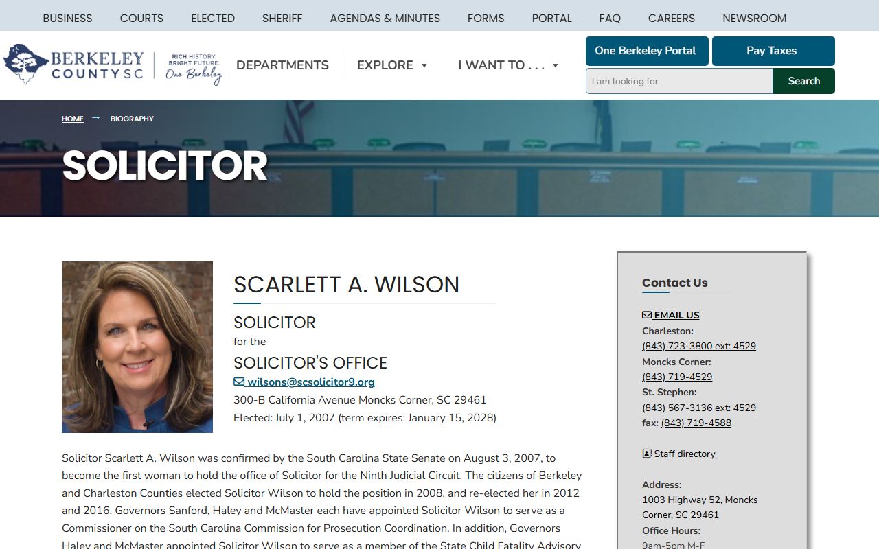 Berkeley County criminal court records Solicitor biography page