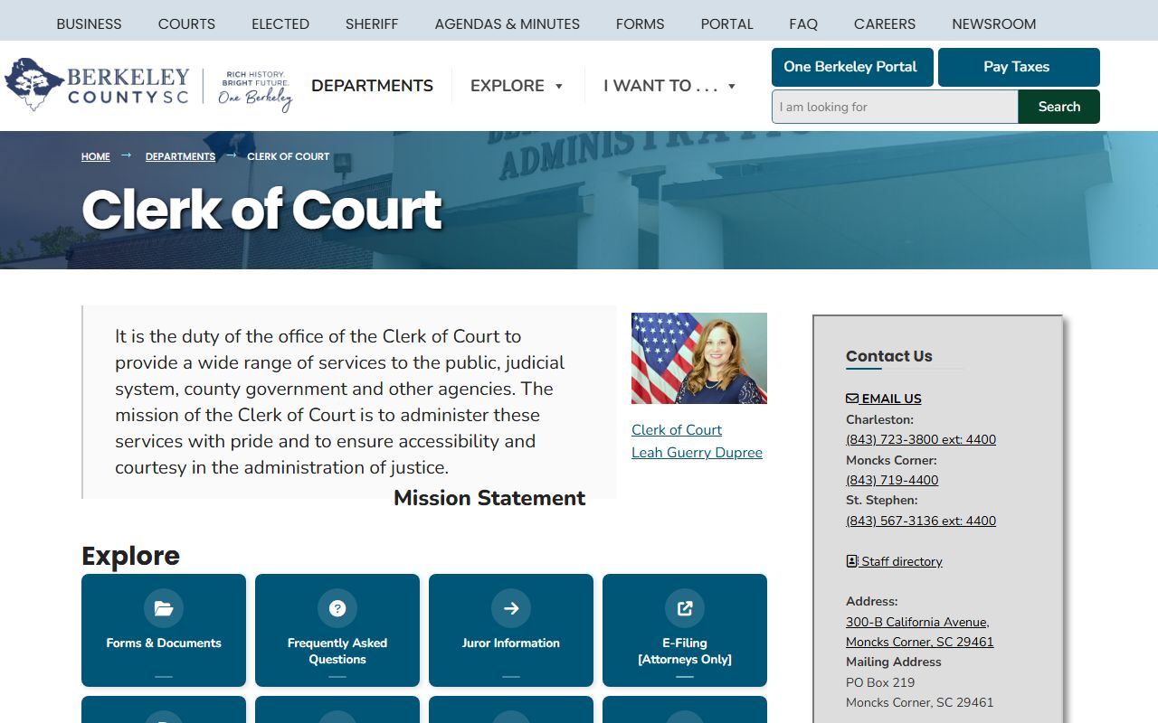 Berkeley County court records Clerk of Court page
