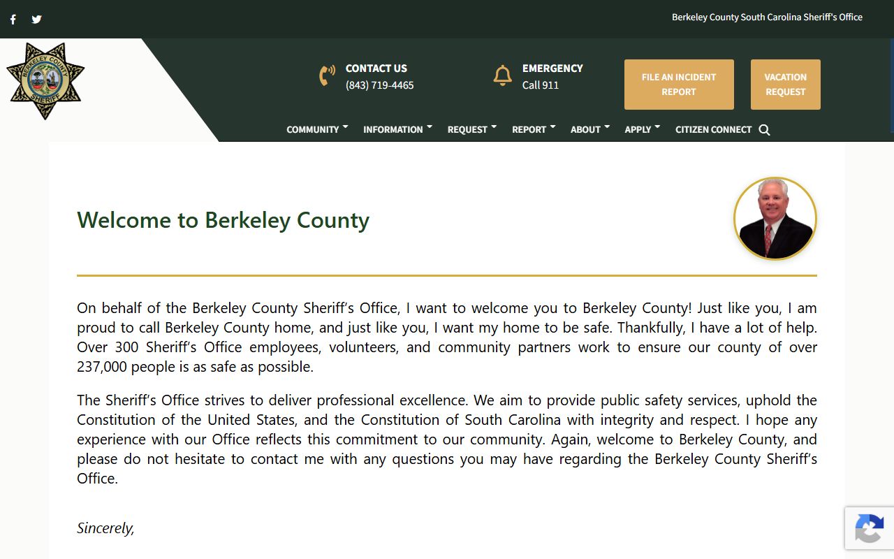 Berkeley County inmate records and Sheriff app contact information