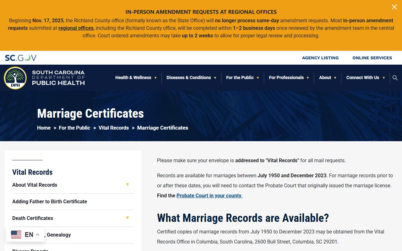 Berkeley County marriage records and South Carolina DPH marriage certificate information