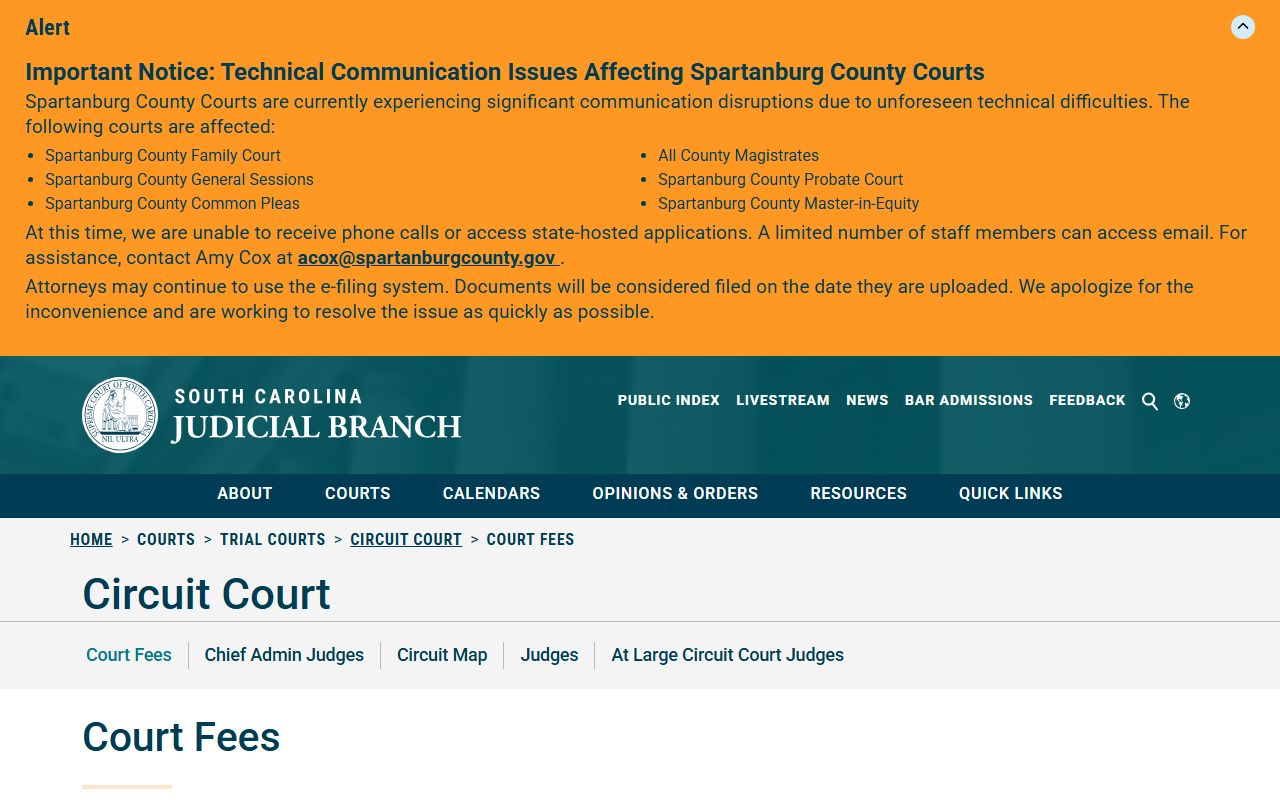 Berkeley County traffic court records and South Carolina Circuit Court fee context