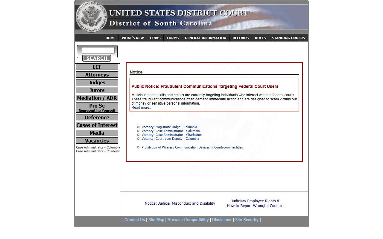 Berkeley County traffic court records and U.S. District Court for South Carolina
